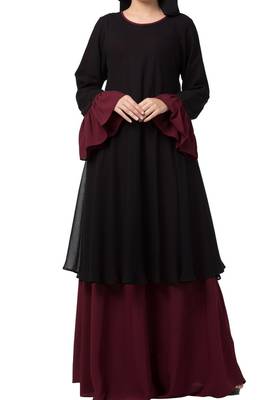 Dual Layer Modest Abaya Dress With Bell Sleeves Made In kashibo Matte And Fine Georgette Fabrics 1