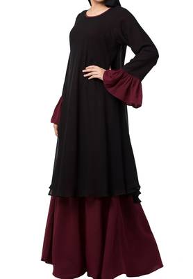Dual Layer Modest Abaya Dress With Bell Sleeves Made In kashibo Matte And Fine Georgette Fabrics 2