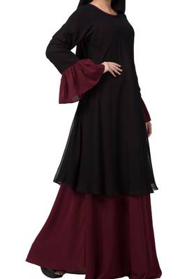 Dual Layer Modest Abaya Dress With Bell Sleeves Made In kashibo Matte And Fine Georgette Fabrics 3
