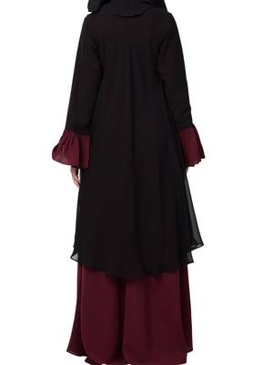 Dual Layer Modest Abaya Dress With Bell Sleeves Made In kashibo Matte And Fine Georgette Fabrics 4