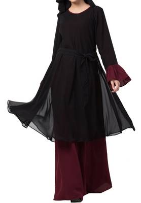 Dual Layer Modest Abaya Dress With Bell Sleeves Made In kashibo Matte And Fine Georgette Fabrics 5