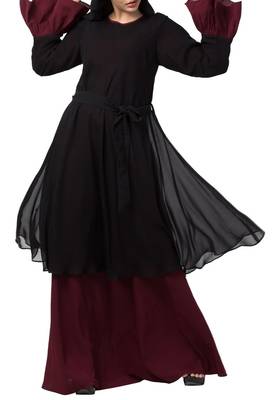 Dual Layer Modest Abaya Dress With Bell Sleeves Made In kashibo Matte And Fine Georgette Fabrics 6