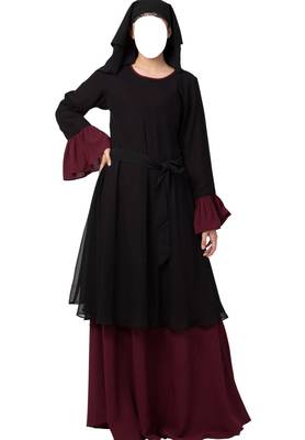 Dual Layer Modest Abaya Dress With Bell Sleeves Made In kashibo Matte And Fine Georgette Fabrics 7