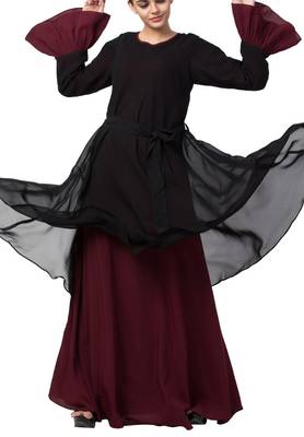 Dual Layer Modest Abaya Dress With Bell Sleeves Made In kashibo Matte And Fine Georgette Fabrics 8