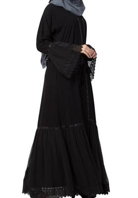 Front Open Abaya Dress With Lace Work And Layers Of Georgette 4