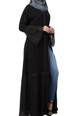 Front Open Abaya Dress With Lace Work And Layers Of Georgette 7