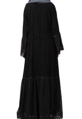 Front Open Abaya Dress With Lace Work And Layers Of Georgette 8