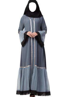 Front Open Abaya Dress With Lace Work And Layers Of Georgette 1