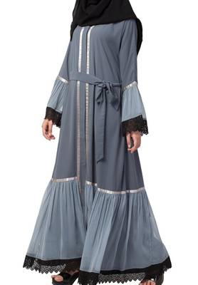 Front Open Abaya Dress With Lace Work And Layers Of Georgette 5