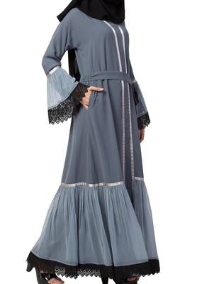 Front Open Abaya Dress With Lace Work And Layers Of Georgette 6