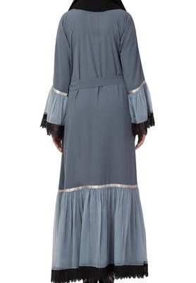 Front Open Abaya Dress With Lace Work And Layers Of Georgette 8