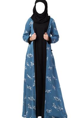 Dual Layer Abaya Dress With Printed Shrug Attached 1