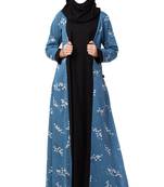 Dual Layer Abaya Dress With Printed Shrug Attached