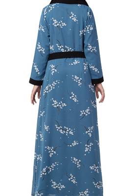 Dual Layer Abaya Dress With Printed Shrug Attached 7