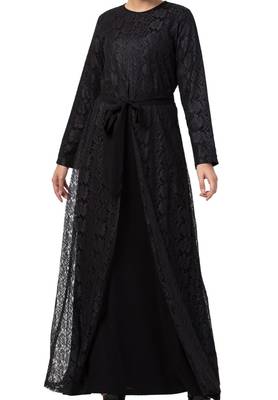 Abaya Like Dress In Dual Layer Made In Nida Matte And Net Fabrics 1