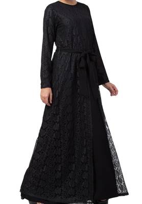 Abaya Like Dress In Dual Layer Made In Nida Matte And Net Fabrics 4