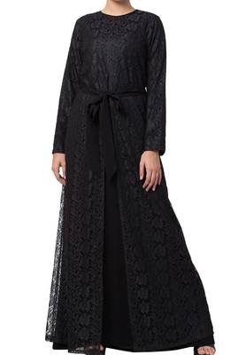 Abaya Like Dress In Dual Layer Made In Nida Matte And Net Fabrics 6