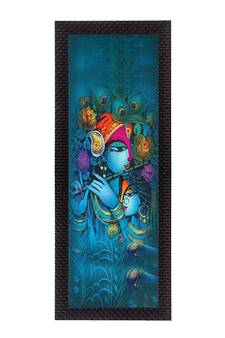 Lord Krishna In Blue Satin Matt Texture UV Art Painting