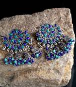 Handcrafted Blue Beads Stones Hanging Jhumki Design Oxidised Silver Plated Brass Chandbalis