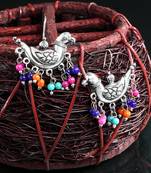 Handcrafted Multi Color Beads Sparrow Design Oxidised Silver Plated Brass Studs