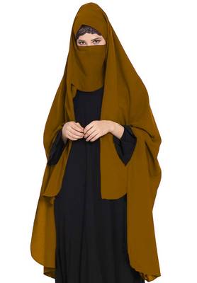 Irani Chadar -Rida Hijab With Detachable Nose Piece-Made In Nida Matt-Golden Brown 1
