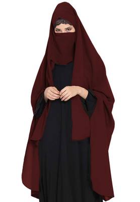 Irani Chadar -Rida Hijab With Detachable Nose Piece-Made In kashibo Matt-Wine 1