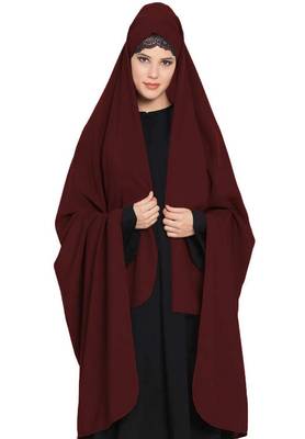 Irani Chadar -Rida Hijab With Detachable Nose Piece-Made In kashibo Matt-Wine 3
