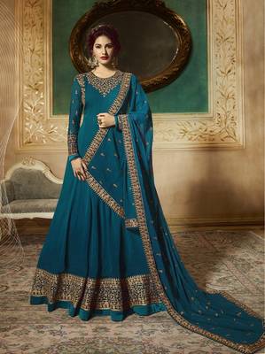 Turquoise Embroidered Georgette Salwar With Dupatta 1
