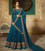 Turquoise Embroidered Georgette Salwar With Dupatta