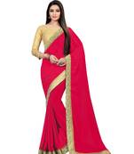 Pink Plain Georgette Saree With Blouse