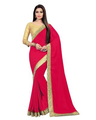 Pink Plain Georgette Saree With Blouse 2