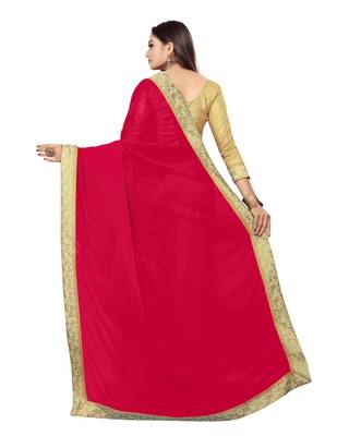 Pink Plain Georgette Saree With Blouse 3