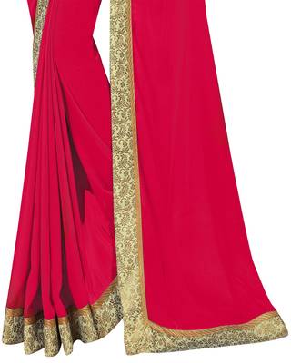 Pink Plain Georgette Saree With Blouse 4
