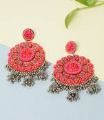 Handwoven Pink Orange Beads Afghan Design Silver Plated Brass Multi Jhumka Earrings