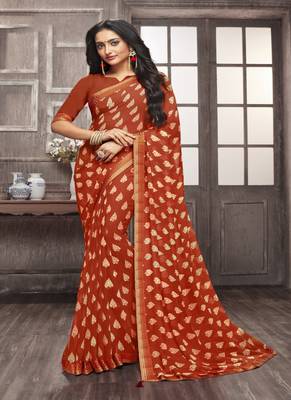 Rust printed georgette saree with blouse 1