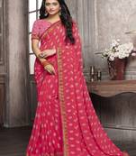 Pink printed georgette saree with blouse