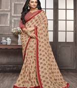 Chiku printed georgette saree with blouse