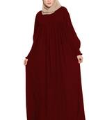 Dress Abaya With A Perfect Balacnce Of Looks And Comfort -Maroon