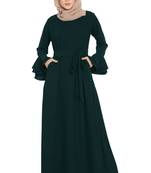 Abaya Dress With Double Layers Of Bell Sleeves And Matching Belt-Green
