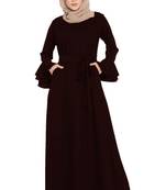 Abaya Dress With Double Layers Of Bell Sleeves And Matching Belt-Wine