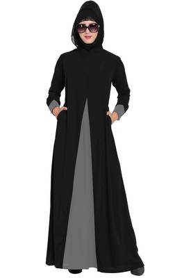 Dual Color Abaya Dress With Pockets 1