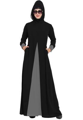 Dual Color Abaya Dress With Pockets 2