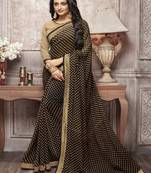 Black printed georgette saree with blouse