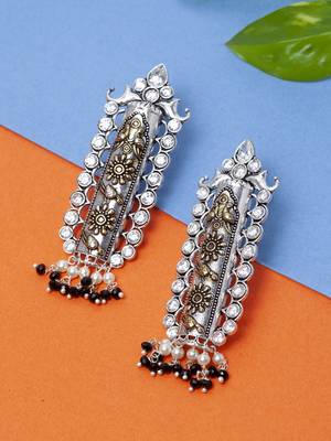 Handcrafted Black and White Pearls Stones Silver and Gold Plated Brass Drop Earrings 1