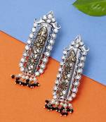 Handcrafted Black and White Pearls Stones Silver and Gold Plated Brass Drop Earrings