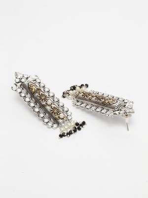 Handcrafted Black and White Pearls Stones Silver and Gold Plated Brass Drop Earrings 2