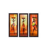 Set Of 3 Tribal Ladies Satin Matt Texture UV Art Painting