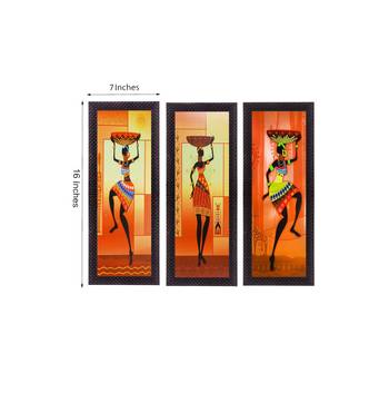 Set Of 3 Tribal Ladies Satin Matt Texture UV Art Painting 2