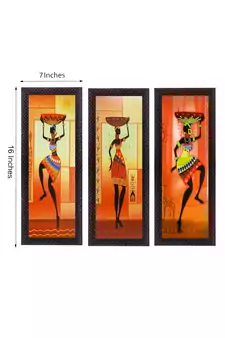 Set Of 3 Tribal Ladies Satin Matt Texture UV Art Painting