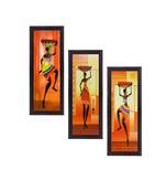 Set Of 3 Tribal Ladies Satin Matt Texture UV Art Painting